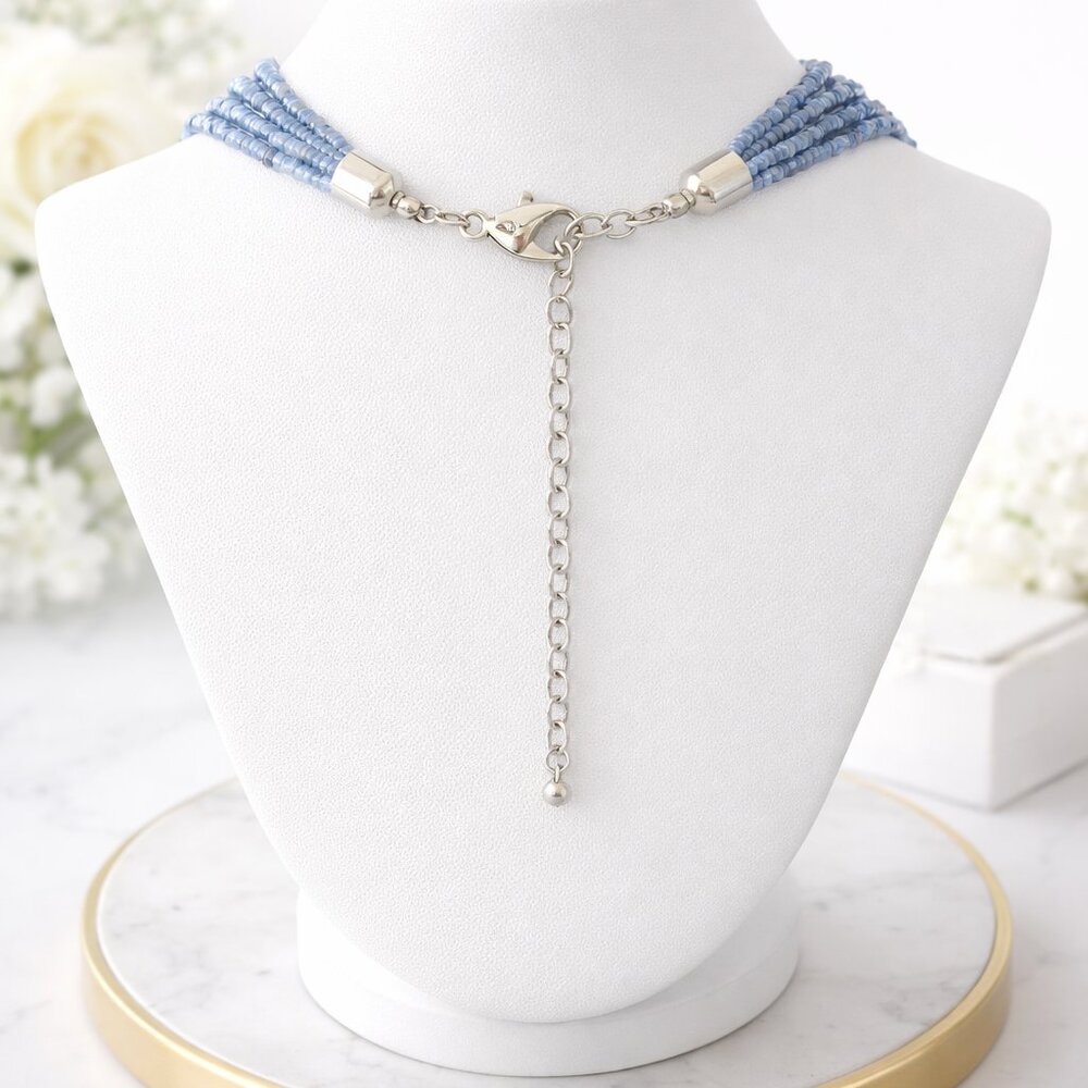 Multi-Strand Blue Beaded Necklace with Gold Tone Accents - Picture 3 of 3